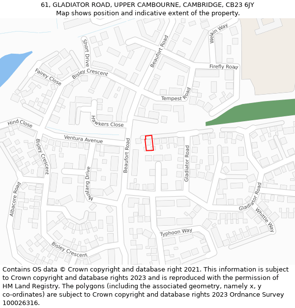 61, GLADIATOR ROAD, UPPER CAMBOURNE, CAMBRIDGE, CB23 6JY: Location map and indicative extent of plot