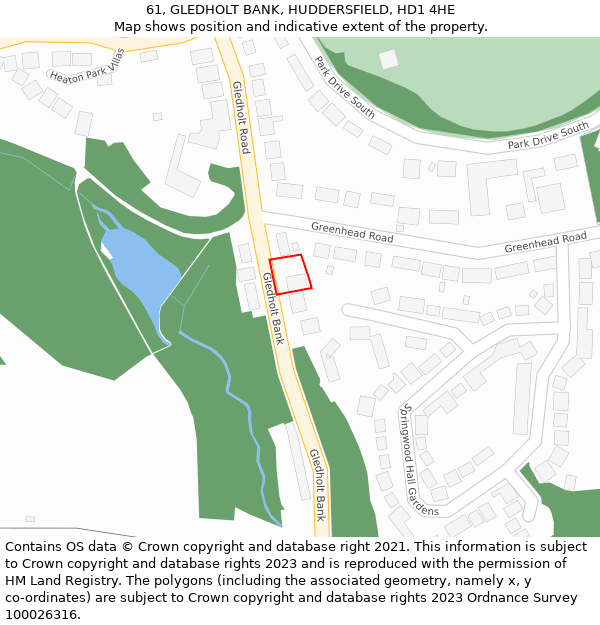 61, GLEDHOLT BANK, HUDDERSFIELD, HD1 4HE: Location map and indicative extent of plot