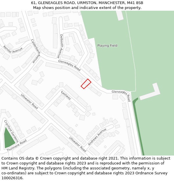 61, GLENEAGLES ROAD, URMSTON, MANCHESTER, M41 8SB: Location map and indicative extent of plot