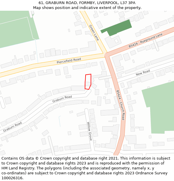 61, GRABURN ROAD, FORMBY, LIVERPOOL, L37 3PA: Location map and indicative extent of plot