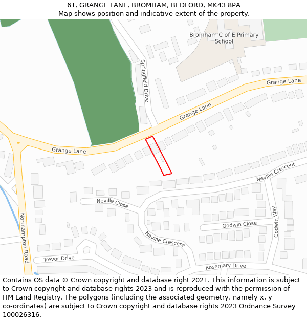 61, GRANGE LANE, BROMHAM, BEDFORD, MK43 8PA: Location map and indicative extent of plot