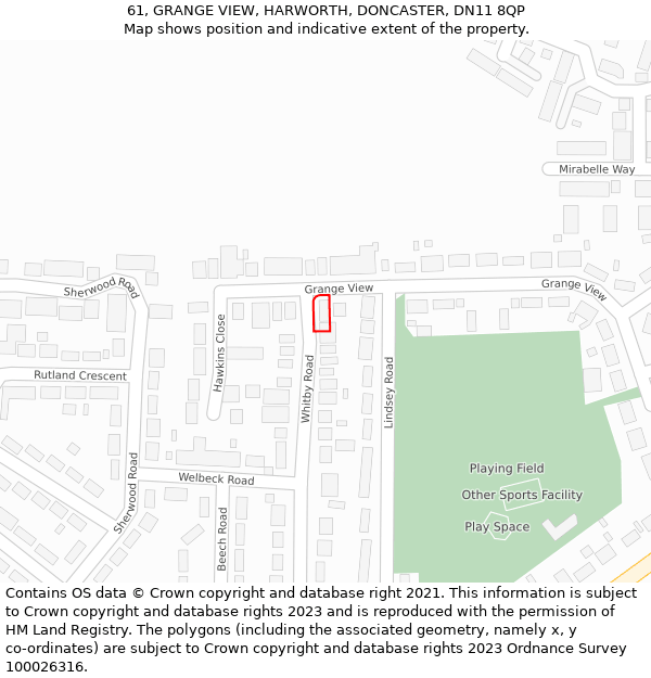 61, GRANGE VIEW, HARWORTH, DONCASTER, DN11 8QP: Location map and indicative extent of plot