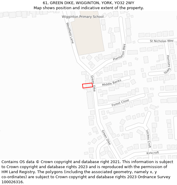 61, GREEN DIKE, WIGGINTON, YORK, YO32 2WY: Location map and indicative extent of plot