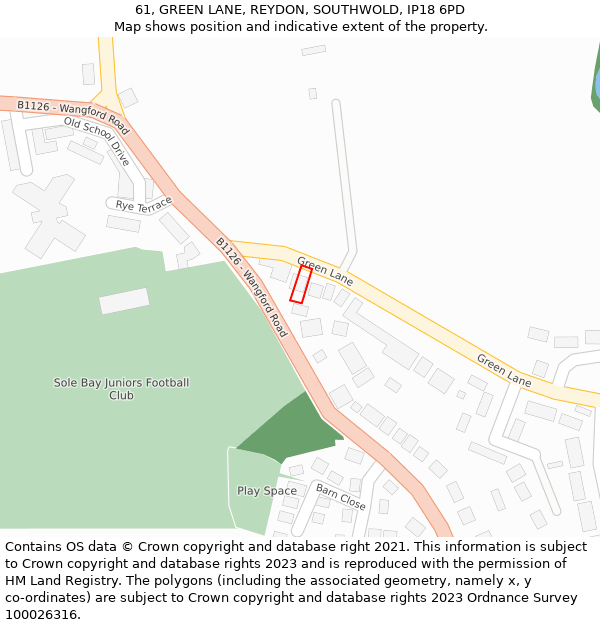 61, GREEN LANE, REYDON, SOUTHWOLD, IP18 6PD: Location map and indicative extent of plot