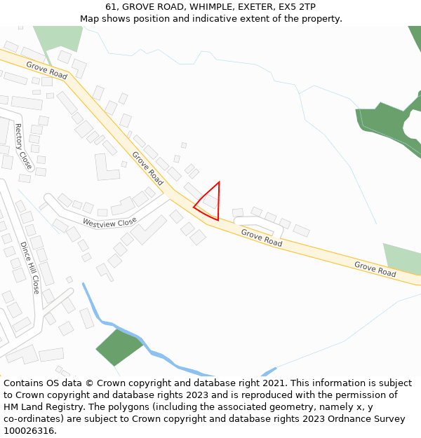 61, GROVE ROAD, WHIMPLE, EXETER, EX5 2TP: Location map and indicative extent of plot