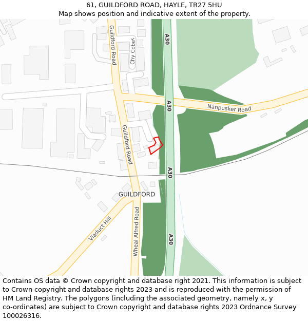 61, GUILDFORD ROAD, HAYLE, TR27 5HU: Location map and indicative extent of plot