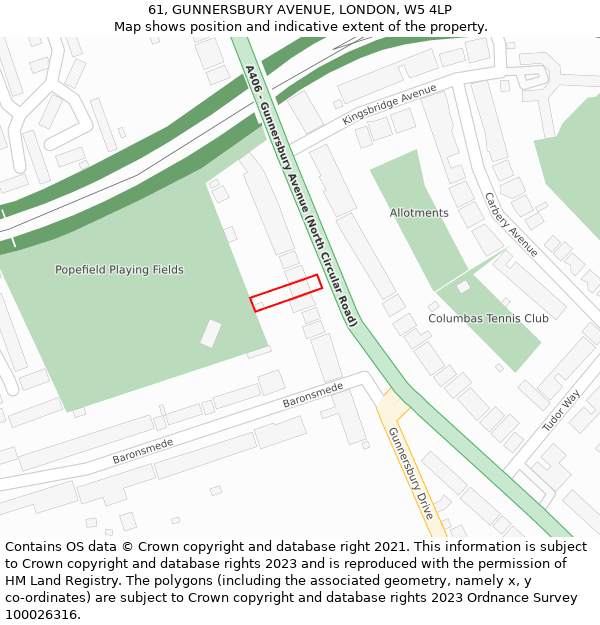 61, GUNNERSBURY AVENUE, LONDON, W5 4LP: Location map and indicative extent of plot