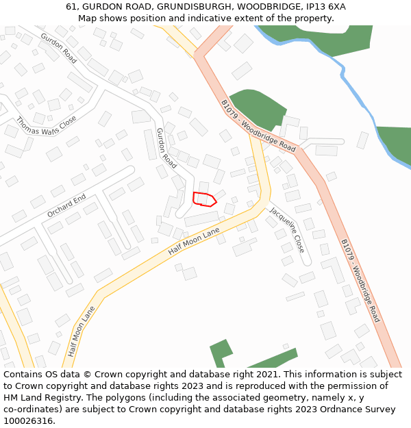 61, GURDON ROAD, GRUNDISBURGH, WOODBRIDGE, IP13 6XA: Location map and indicative extent of plot