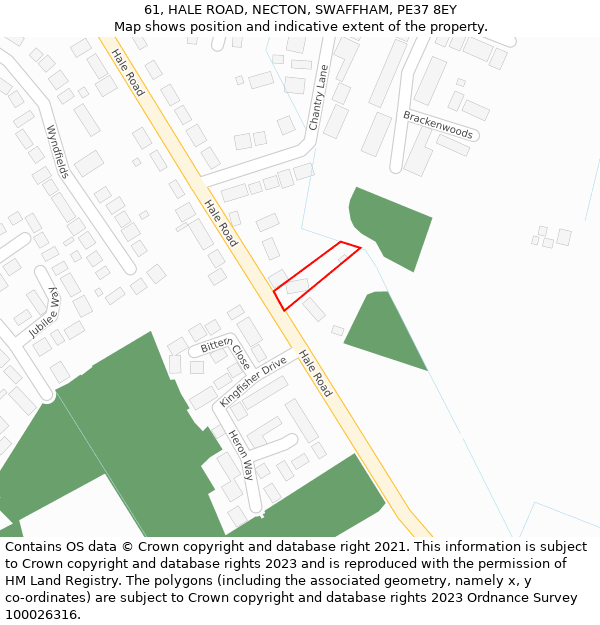 61, HALE ROAD, NECTON, SWAFFHAM, PE37 8EY: Location map and indicative extent of plot