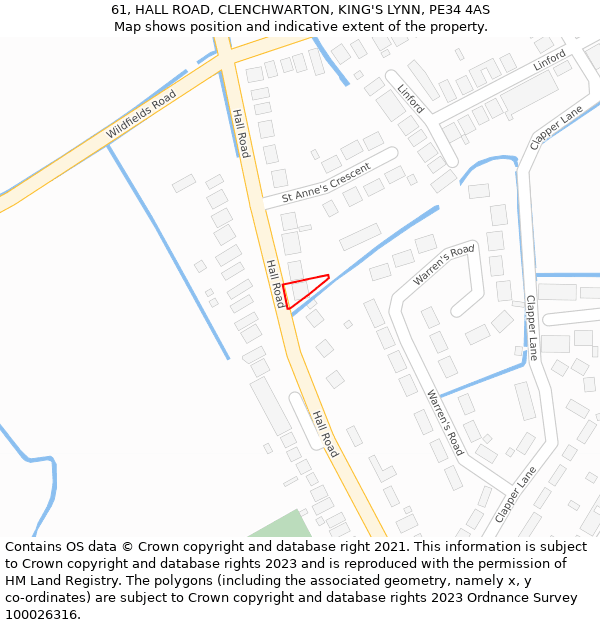 61, HALL ROAD, CLENCHWARTON, KING'S LYNN, PE34 4AS: Location map and indicative extent of plot
