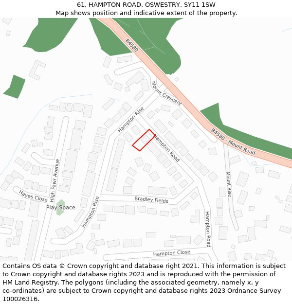 61, HAMPTON ROAD, OSWESTRY, SY11 1SW: Location map and indicative extent of plot