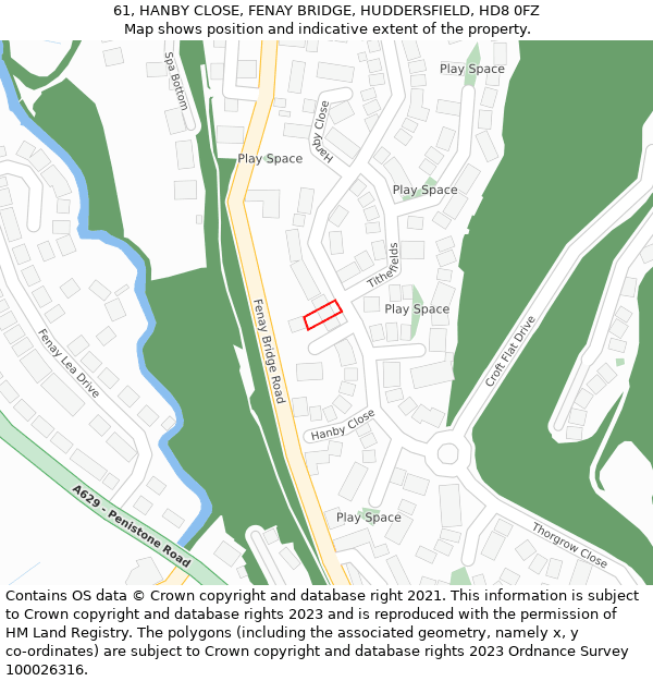 61, HANBY CLOSE, FENAY BRIDGE, HUDDERSFIELD, HD8 0FZ: Location map and indicative extent of plot