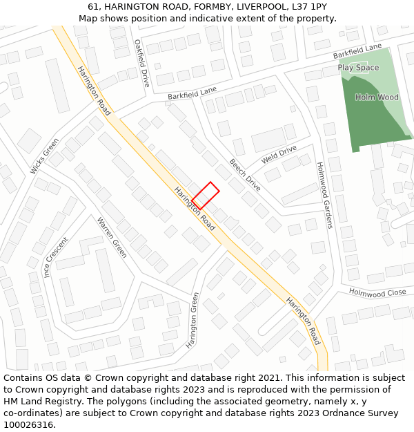 61, HARINGTON ROAD, FORMBY, LIVERPOOL, L37 1PY: Location map and indicative extent of plot