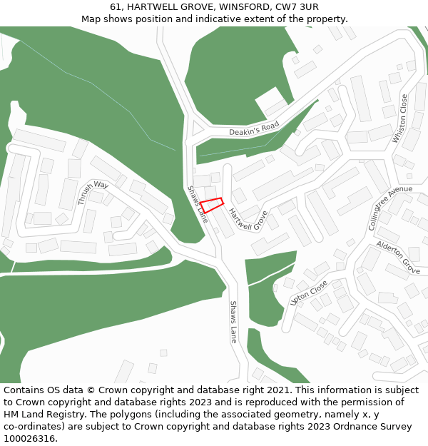 61, HARTWELL GROVE, WINSFORD, CW7 3UR: Location map and indicative extent of plot