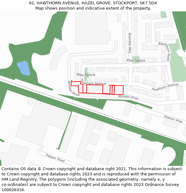 61, HAWTHORN AVENUE, HAZEL GROVE, STOCKPORT, SK7 5DX: Location map and indicative extent of plot