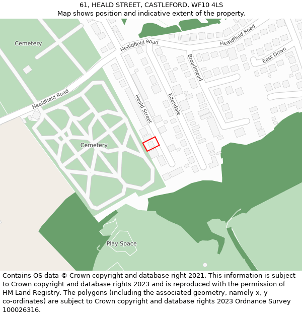 61, HEALD STREET, CASTLEFORD, WF10 4LS: Location map and indicative extent of plot