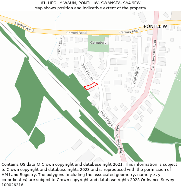 61, HEOL Y WAUN, PONTLLIW, SWANSEA, SA4 9EW: Location map and indicative extent of plot