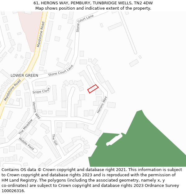 61, HERONS WAY, PEMBURY, TUNBRIDGE WELLS, TN2 4DW: Location map and indicative extent of plot