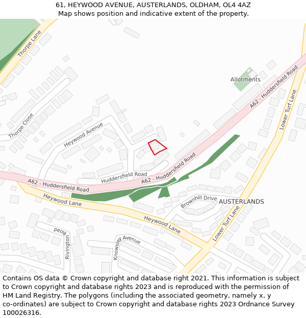 61, HEYWOOD AVENUE, AUSTERLANDS, OLDHAM, OL4 4AZ: Location map and indicative extent of plot