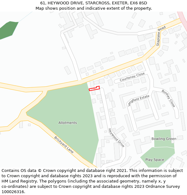 61, HEYWOOD DRIVE, STARCROSS, EXETER, EX6 8SD: Location map and indicative extent of plot