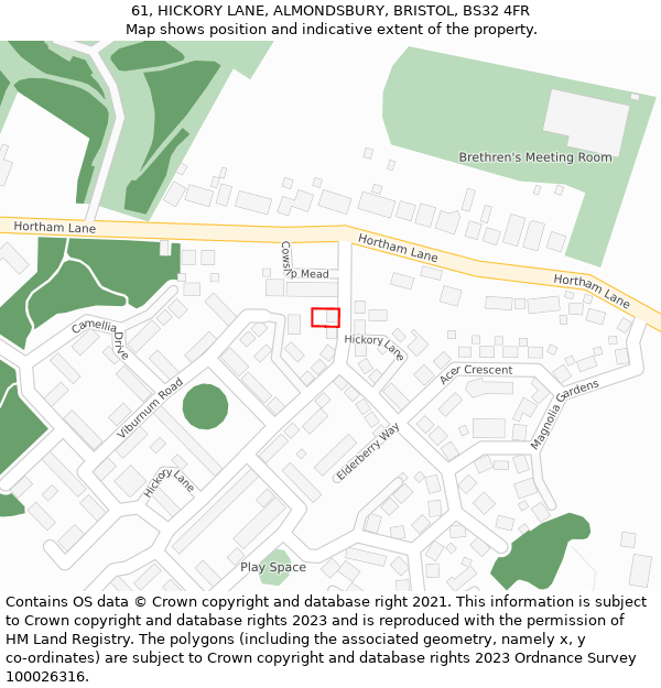 61, HICKORY LANE, ALMONDSBURY, BRISTOL, BS32 4FR: Location map and indicative extent of plot