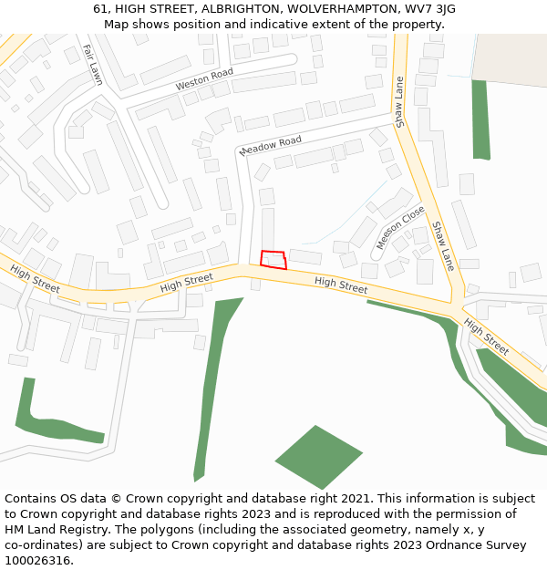 61, HIGH STREET, ALBRIGHTON, WOLVERHAMPTON, WV7 3JG: Location map and indicative extent of plot