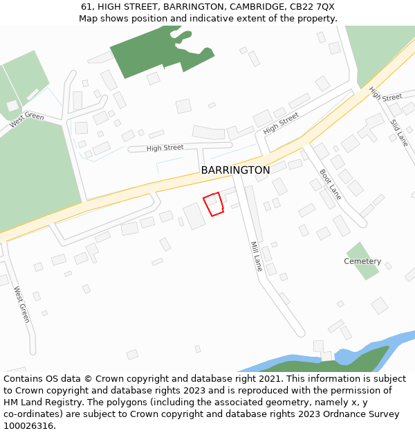 61, HIGH STREET, BARRINGTON, CAMBRIDGE, CB22 7QX: Location map and indicative extent of plot