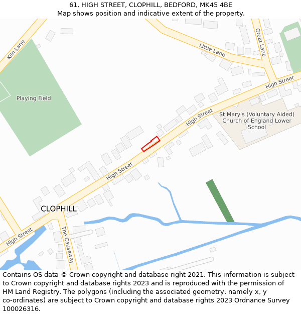 61, HIGH STREET, CLOPHILL, BEDFORD, MK45 4BE: Location map and indicative extent of plot