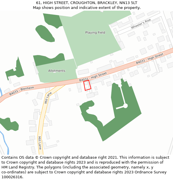 61, HIGH STREET, CROUGHTON, BRACKLEY, NN13 5LT: Location map and indicative extent of plot
