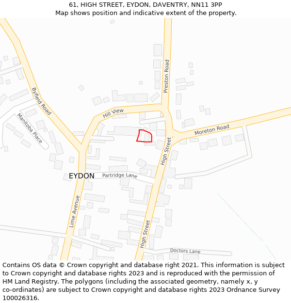 61, HIGH STREET, EYDON, DAVENTRY, NN11 3PP: Location map and indicative extent of plot