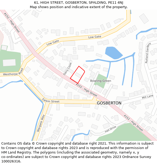 61, HIGH STREET, GOSBERTON, SPALDING, PE11 4NJ: Location map and indicative extent of plot
