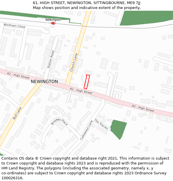 61, HIGH STREET, NEWINGTON, SITTINGBOURNE, ME9 7JJ: Location map and indicative extent of plot