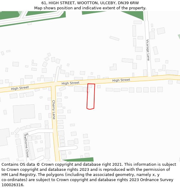 61, HIGH STREET, WOOTTON, ULCEBY, DN39 6RW: Location map and indicative extent of plot