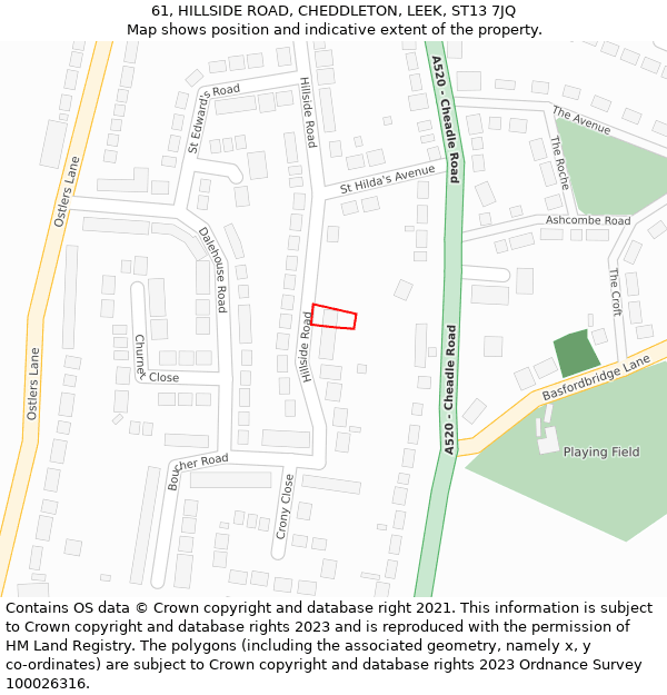 61, HILLSIDE ROAD, CHEDDLETON, LEEK, ST13 7JQ: Location map and indicative extent of plot