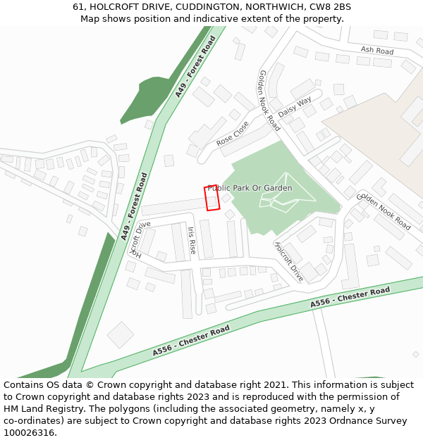 61, HOLCROFT DRIVE, CUDDINGTON, NORTHWICH, CW8 2BS: Location map and indicative extent of plot