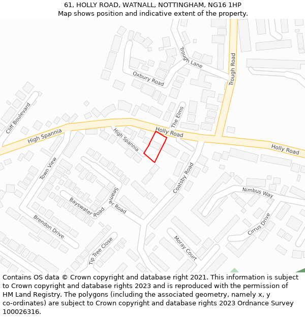 61, HOLLY ROAD, WATNALL, NOTTINGHAM, NG16 1HP: Location map and indicative extent of plot