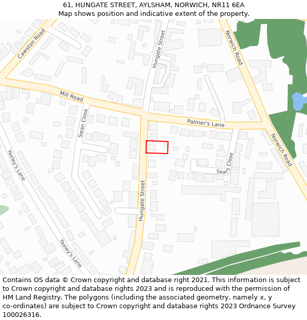 61, HUNGATE STREET, AYLSHAM, NORWICH, NR11 6EA: Location map and indicative extent of plot