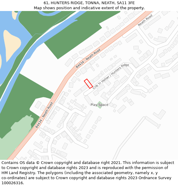 61, HUNTERS RIDGE, TONNA, NEATH, SA11 3FE: Location map and indicative extent of plot