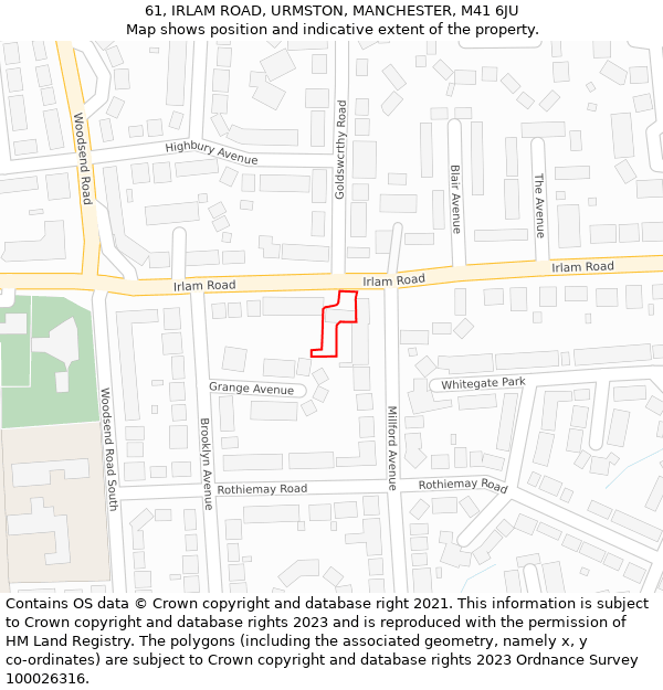 61, IRLAM ROAD, URMSTON, MANCHESTER, M41 6JU: Location map and indicative extent of plot