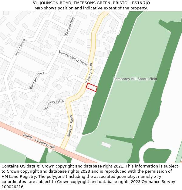 61, JOHNSON ROAD, EMERSONS GREEN, BRISTOL, BS16 7JQ: Location map and indicative extent of plot