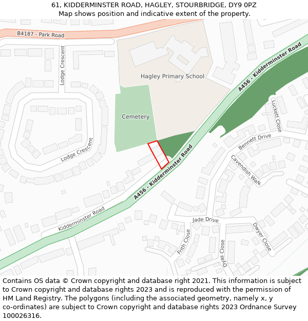 61, KIDDERMINSTER ROAD, HAGLEY, STOURBRIDGE, DY9 0PZ: Location map and indicative extent of plot