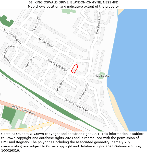61, KING OSWALD DRIVE, BLAYDON-ON-TYNE, NE21 4FD: Location map and indicative extent of plot