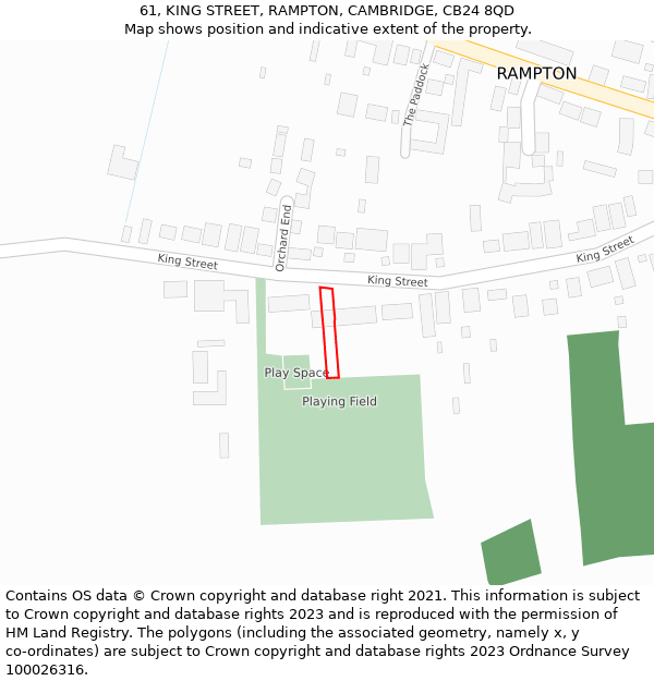 61, KING STREET, RAMPTON, CAMBRIDGE, CB24 8QD: Location map and indicative extent of plot