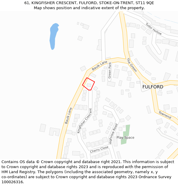 61, KINGFISHER CRESCENT, FULFORD, STOKE-ON-TRENT, ST11 9QE: Location map and indicative extent of plot