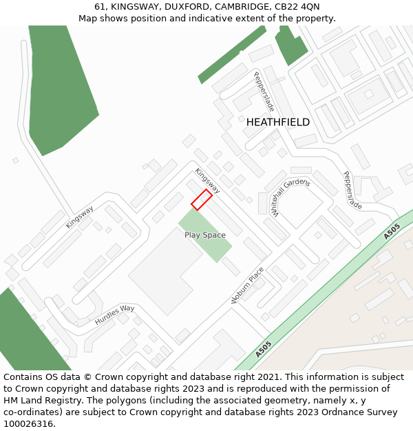 61, KINGSWAY, DUXFORD, CAMBRIDGE, CB22 4QN: Location map and indicative extent of plot