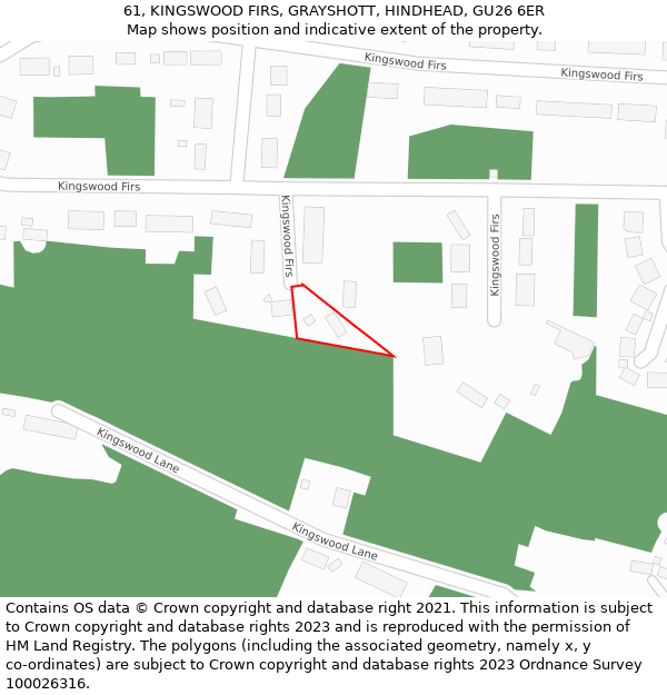 61, KINGSWOOD FIRS, GRAYSHOTT, HINDHEAD, GU26 6ER: Location map and indicative extent of plot