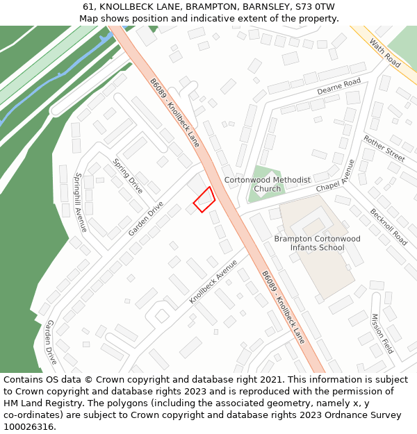 61, KNOLLBECK LANE, BRAMPTON, BARNSLEY, S73 0TW: Location map and indicative extent of plot