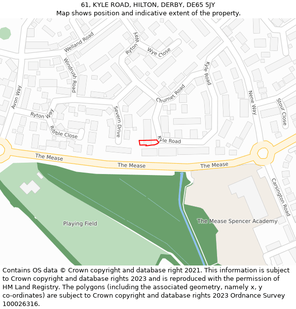 61, KYLE ROAD, HILTON, DERBY, DE65 5JY: Location map and indicative extent of plot