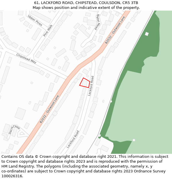 61, LACKFORD ROAD, CHIPSTEAD, COULSDON, CR5 3TB: Location map and indicative extent of plot