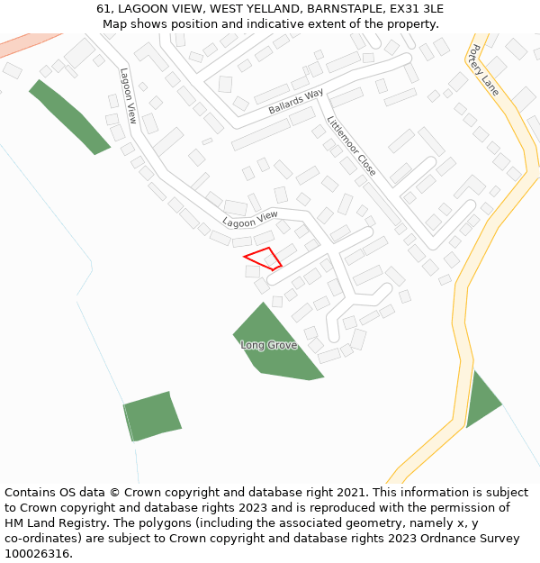 61, LAGOON VIEW, WEST YELLAND, BARNSTAPLE, EX31 3LE: Location map and indicative extent of plot